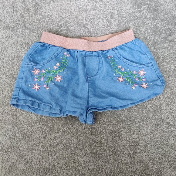 Nanette Lepore Girls Shorts Size 4 Years Cotton Blend Blue Pink Floral Embroider - Picture 1 of 4